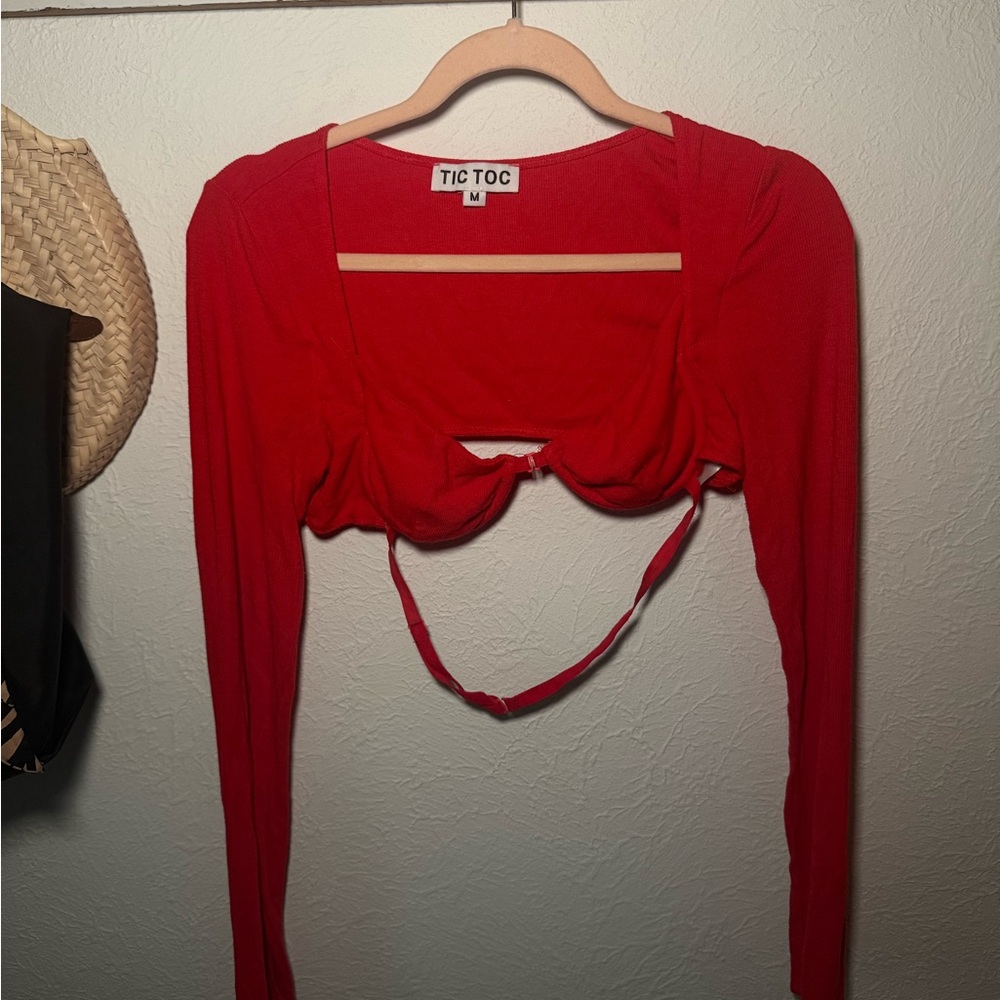 Tic Toc Red Long-Sleeve Crop Top